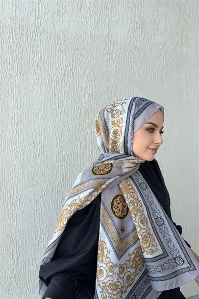 Versac Desen Vual İpek Şal Gri