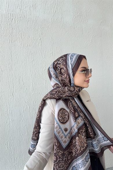 Versac Desen Vual İpek Şal Kahverengi