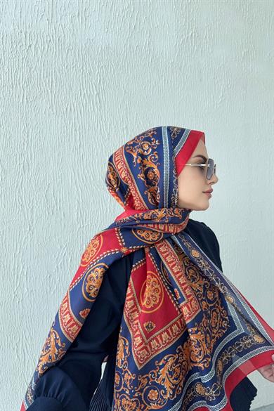 Versac Desen Vual İpek Şal Lacivert