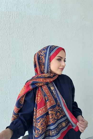 Versac Desen Vual İpek Şal Lacivert