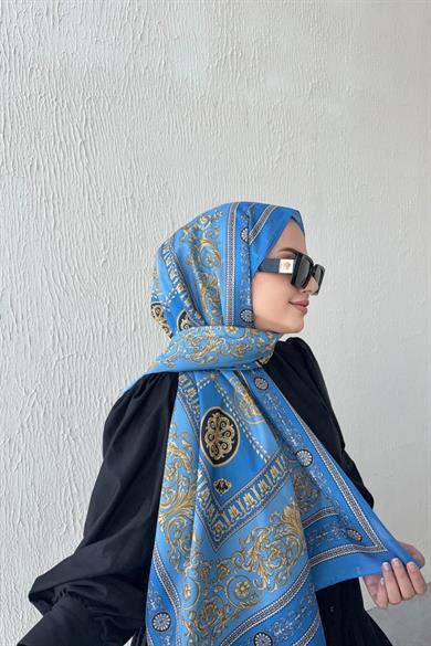 Versac Desen Vual İpek Şal Mavi