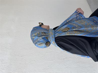 Versac Desen Vual İpek Şal Mavi