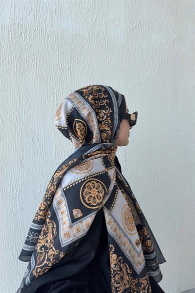 Versac Desen Vual İpek Şal Siyah