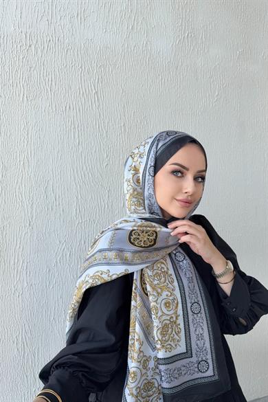 Versac Desen Vual İpek Şal Siyah & Gri