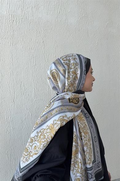 Versac Desen Vual İpek Şal Siyah & Gri