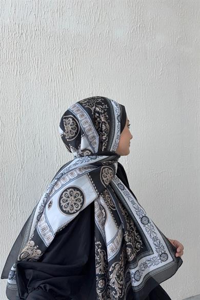 Versac Desen Vual İpek Şal Siyah & Vizon