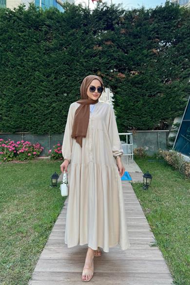 Viskon Elbise Linda Bej