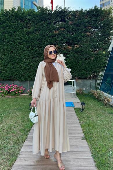 Viskon Elbise Linda Bej
