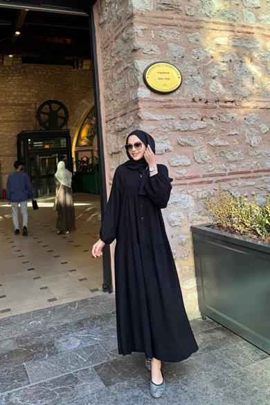 Viskon Elbise Linda Siyah
