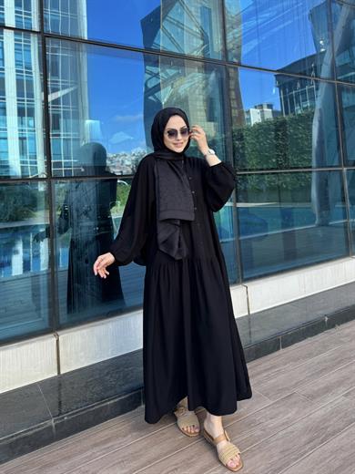 Viskon Elbise Linda Siyah