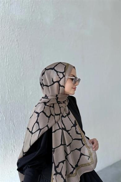 Vizon Taş Desen Vual İpek Şal