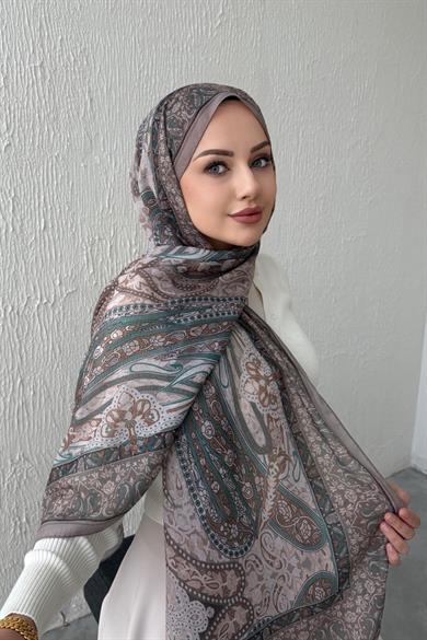 Vizon & Yeşil Şazeli Bohem Modal İpek Şal