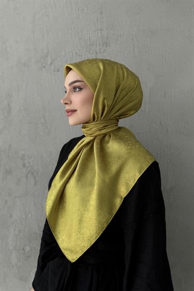 Yağ Yeşili Çiçek Jakar Eşarp 