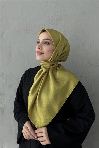 Yağ Yeşili Çiçek Jakar Eşarp 