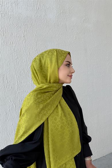 Yağ Yeşili Geometrik Jakar Şal