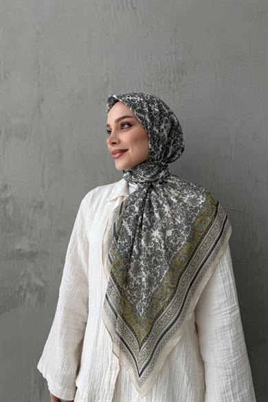 Yağ Yeşili Mahi Bohem Modal İpek Şaleşarp