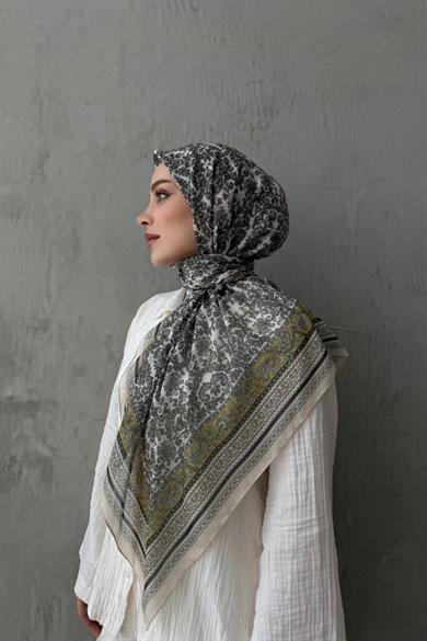 Yağ Yeşili Mahi Bohem Modal İpek Şaleşarp