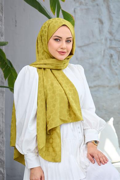 Yağ Yeşili Mozaik Desen İpeksi Jakar Şal