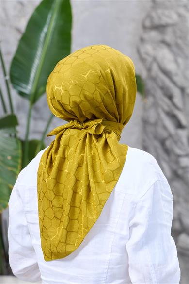 Yağ Yeşili Taş Desen İpeksi Jakar Eşarp