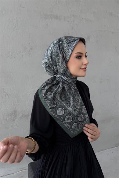 Yeşil Elvin Bohem Modal İpek Eşarp