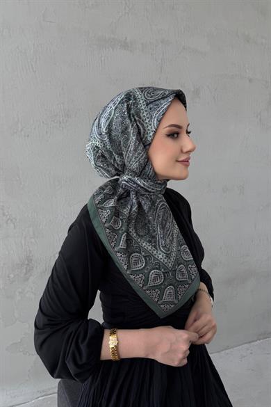 Yeşil Elvin Bohem Modal İpek Eşarp