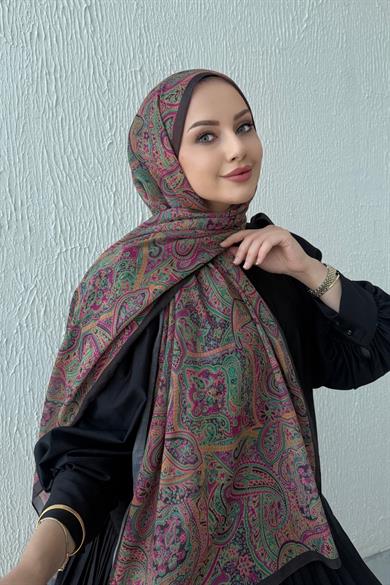 Renkli Yeşil Harmoni Modal İpek Şal