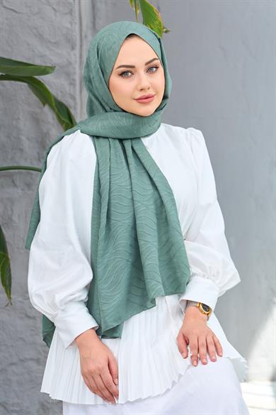 Yeşil Kendinden Desenli Fresh Şal