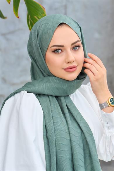 Yeşil Kendinden Desenli Fresh Şal