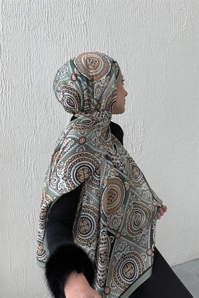 Yeşil Kösem Hint İpeği Şal