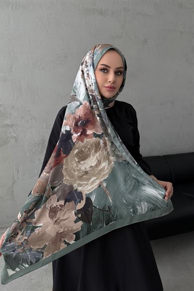 Yeşil Lara Kumlu İpek Şal 