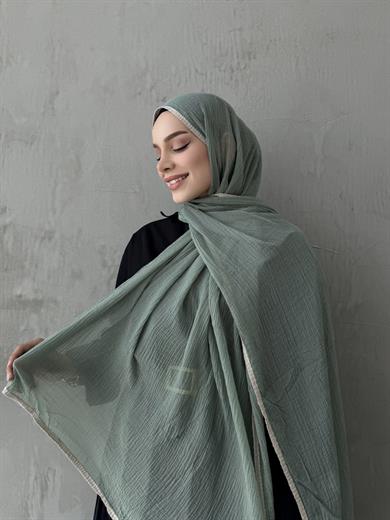 Yeşil Müslin Biyeli Şal 