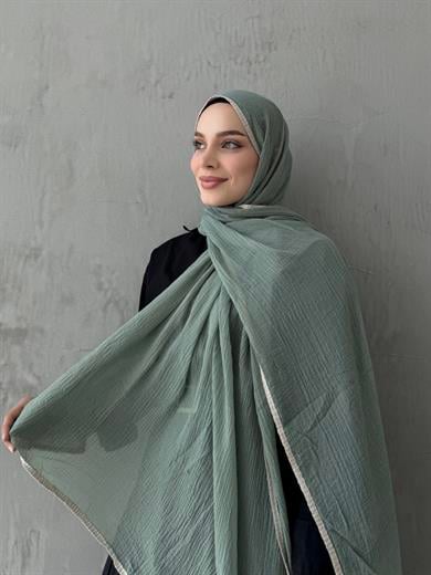 Yeşil Müslin Biyeli Şal 