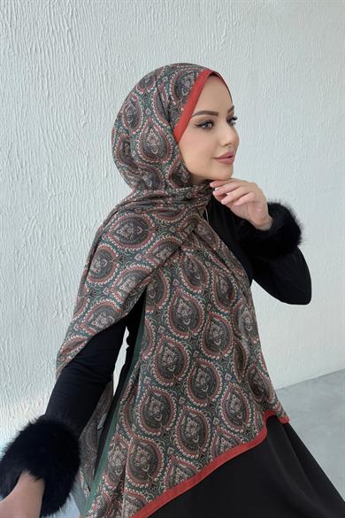 Yeşil Nazende Bohem Modal İpek Şal