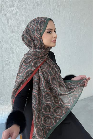 Yeşil Nazende Bohem Modal İpek Şal