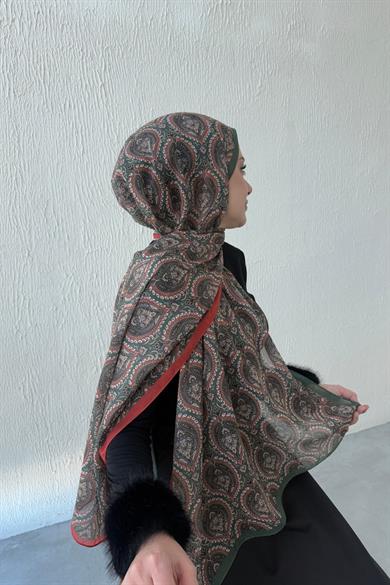 Yeşil Nazende Bohem Modal İpek Şal