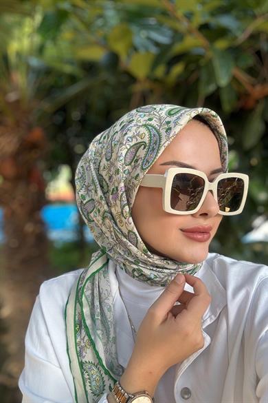 Yeşil Retro Dijital Soft Eşarp