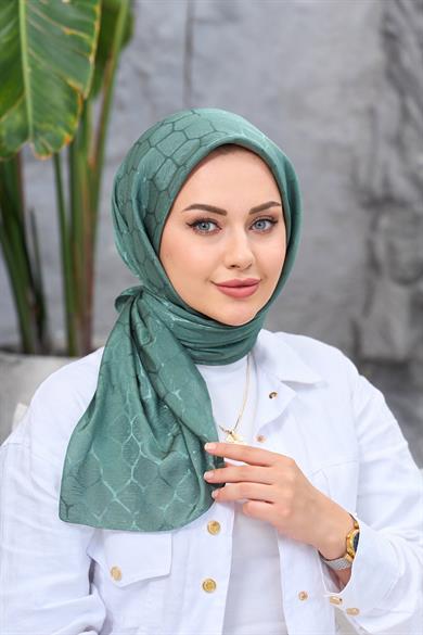 Yeşil Taş Desen İpeksi Jakar Eşarp