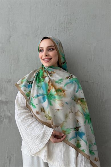 Yeşil&Mavi Leva Modal İpek Şal