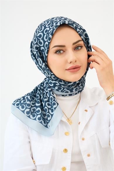 Zarif Desen Dijital Soft Eşarp Mavi