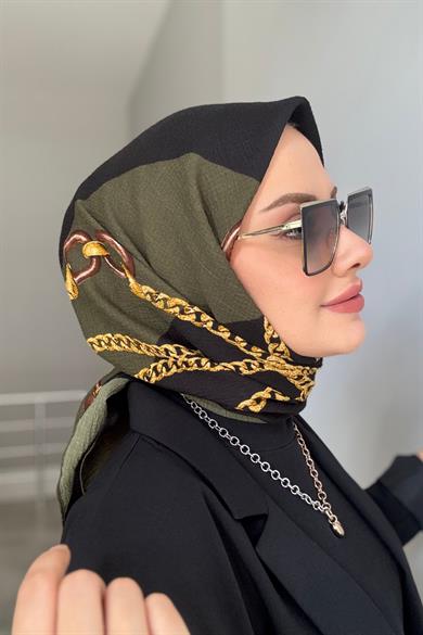 Zincir Desen Naturel Eşarp Haki