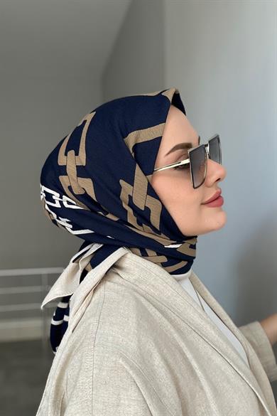 Zincir Desen Naturel Eşarp Lacivert Vizon
