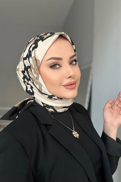 Zincir Desen Naturel Eşarp Vizon