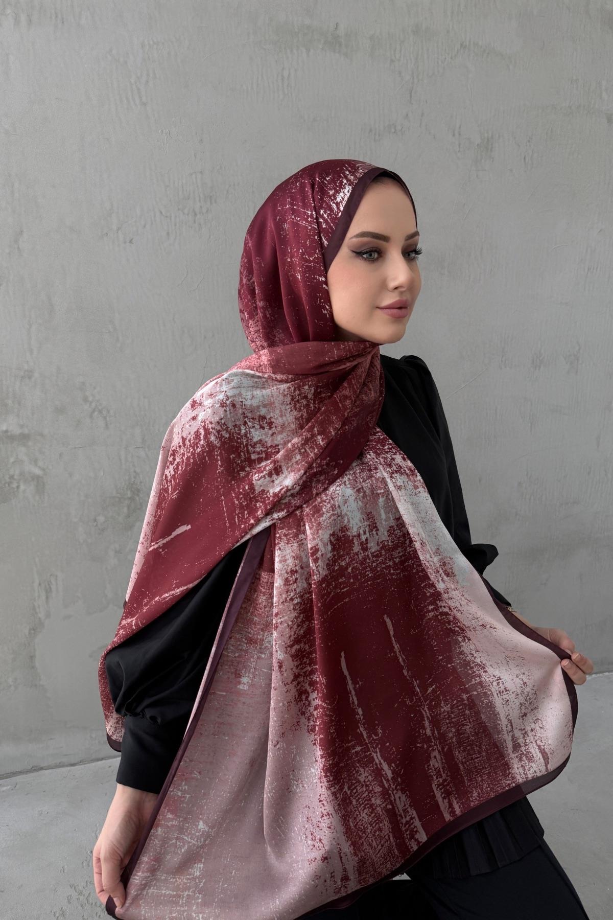 Açık Bordo Piraye Bohem Kumlu İpek Şal