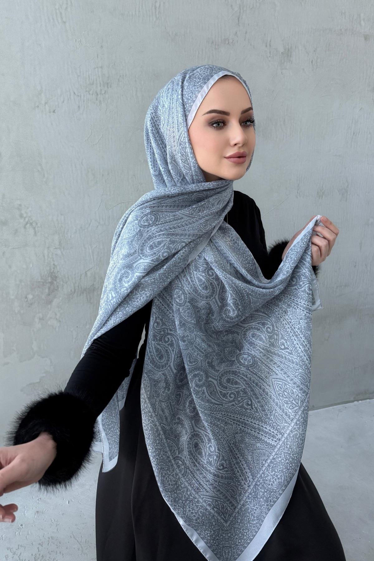 Açık Gri Asu Otantik Hint İpeği Şal