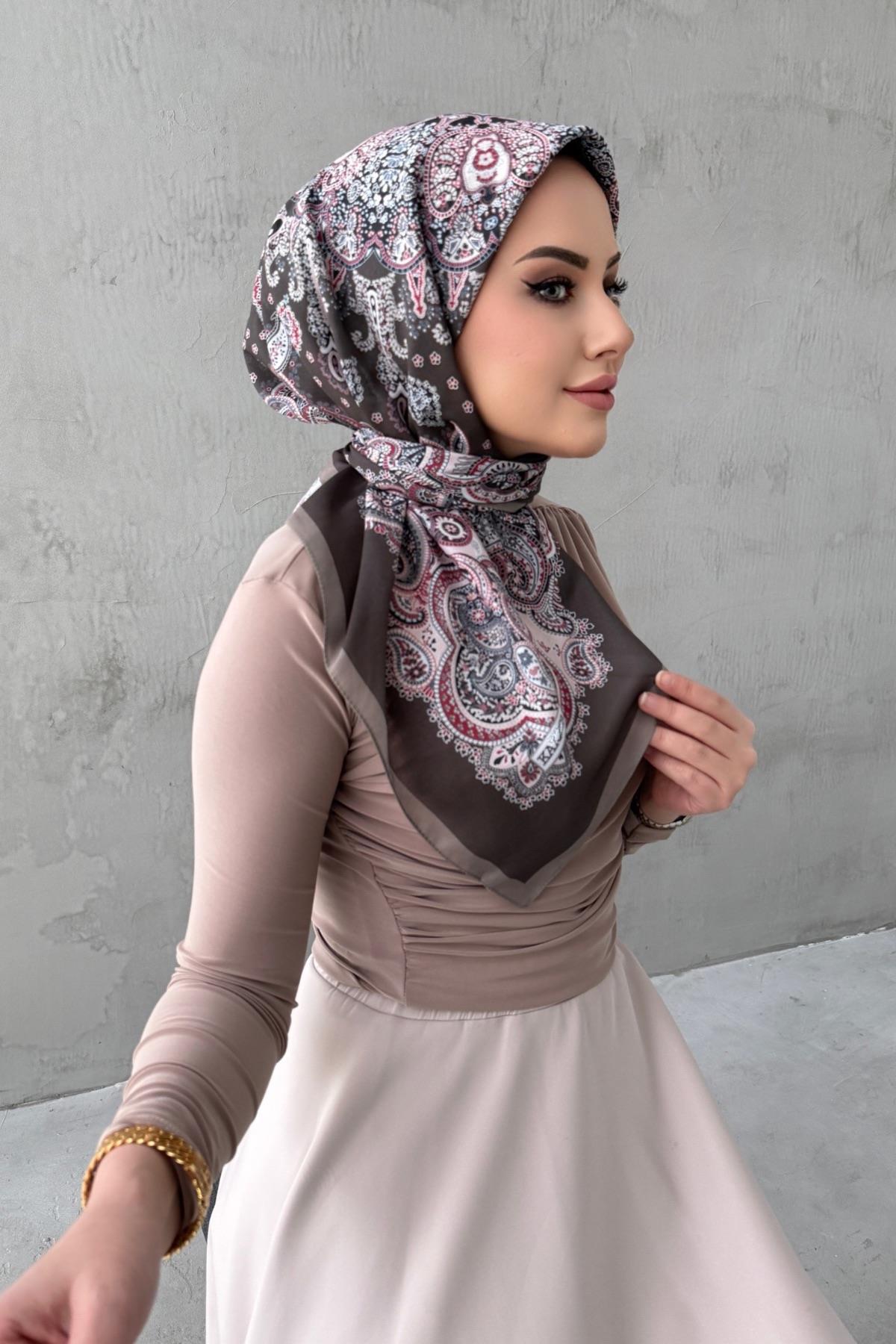 Açık Kahverengi Mira Bohem Modal İpek Eşarp - Eda Uzunlar