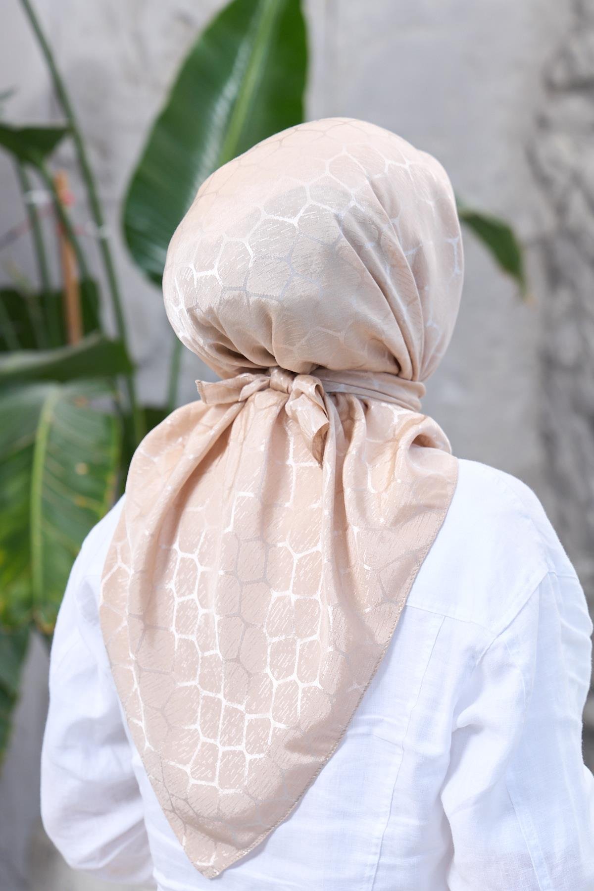 Beige Stone Pattern Silky Jacquard Scarf