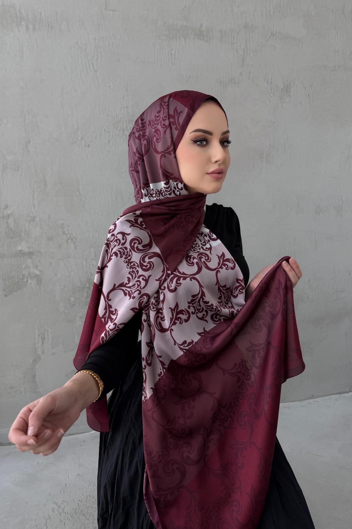 Bordo Almira Bohem Kumlu İpek Şal