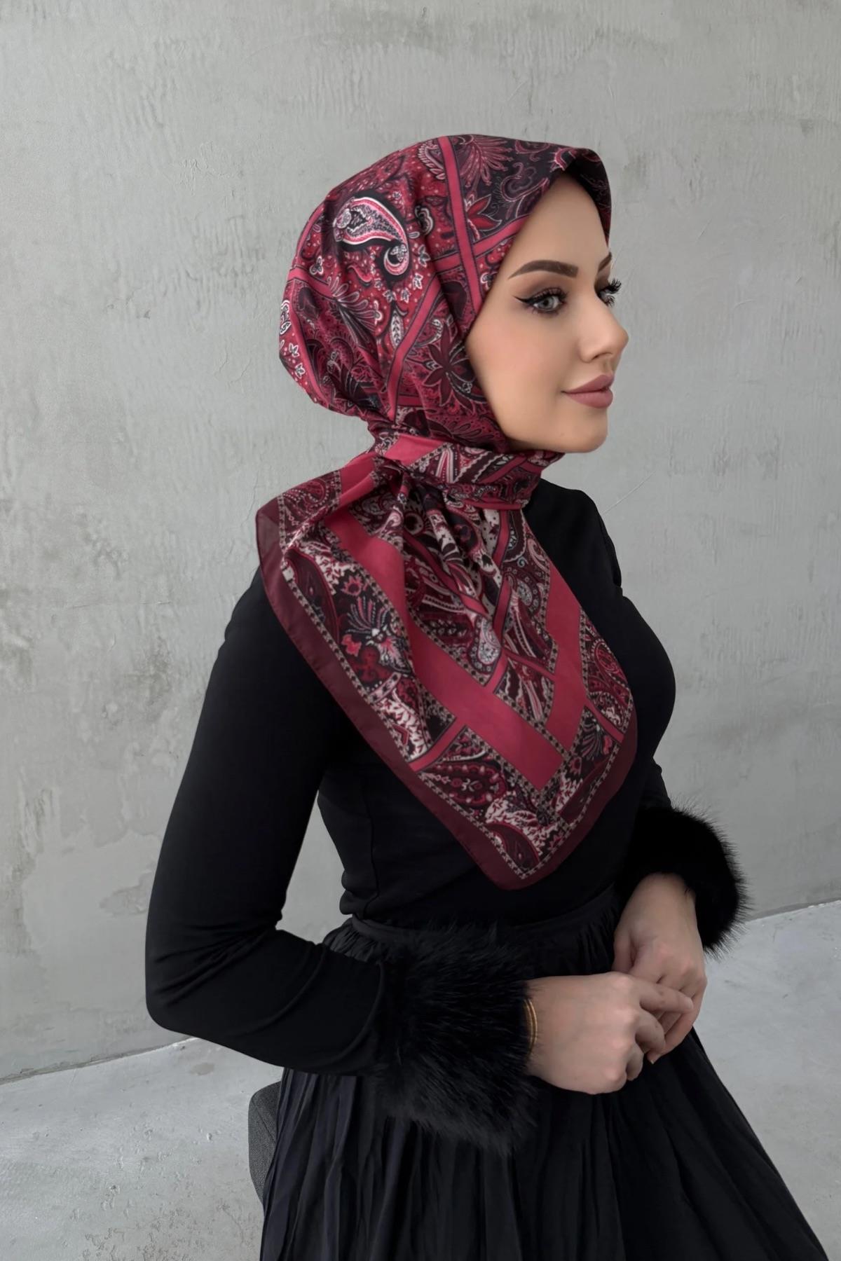 Bordo Aydilge Bohem Modal İpek Eşarp