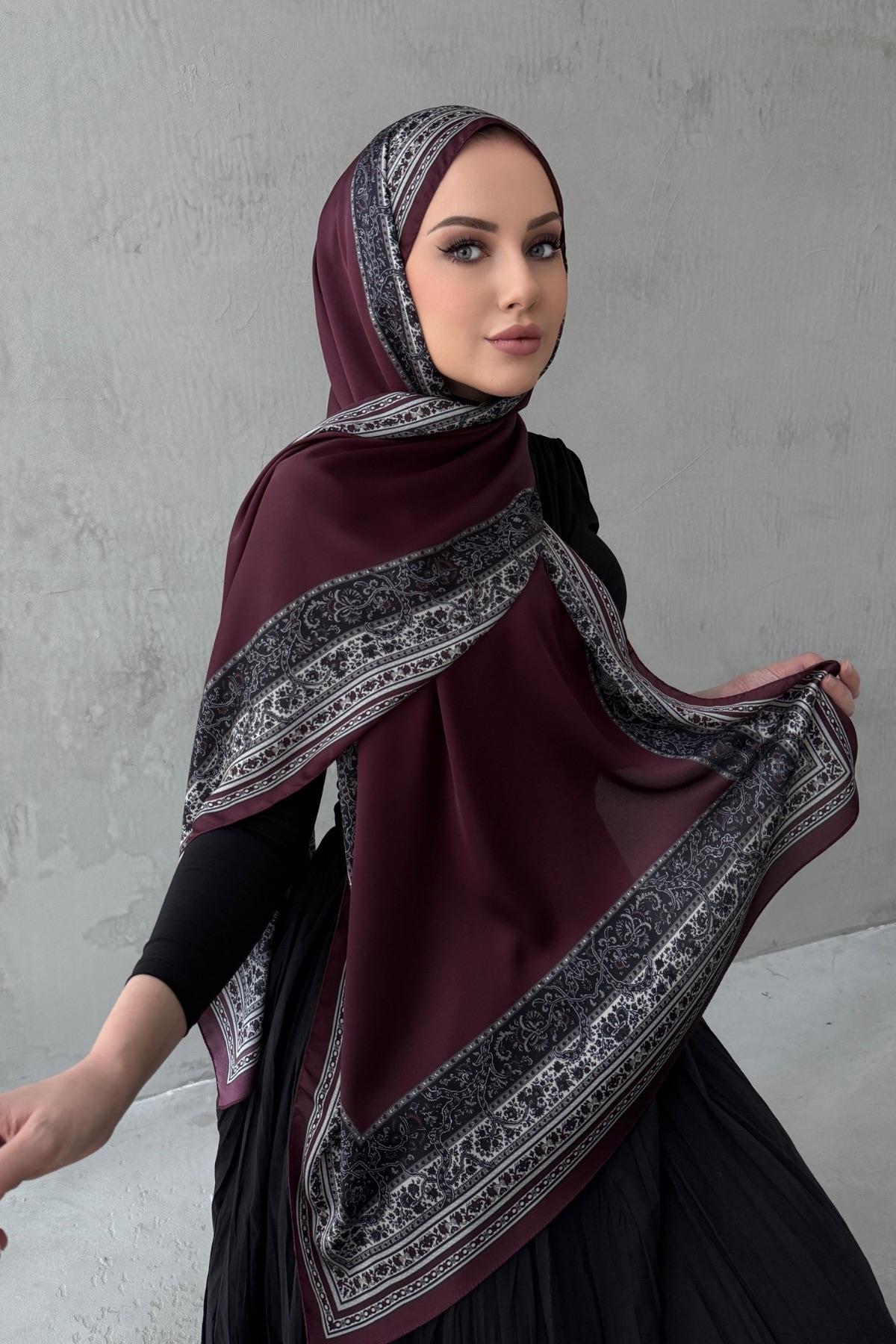 Bordo Bohem Kumlu İpek Şal 