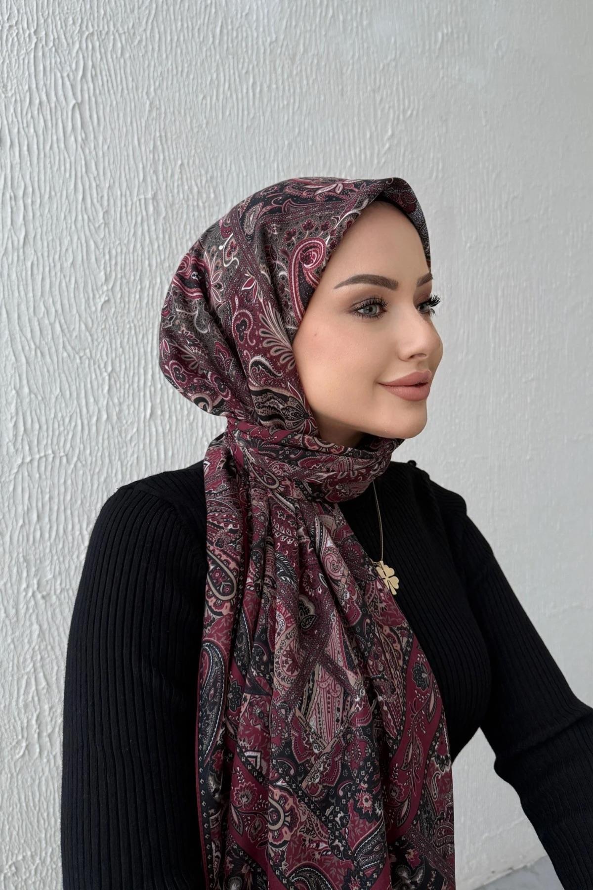 Bordo Bohem Modal İpek Şaleşarp